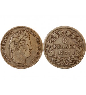 LOUIS PHILIPPE﻿ - 5 FRANCS ARGENT 1837 K BORDEAUX "2e Type Domard" 2