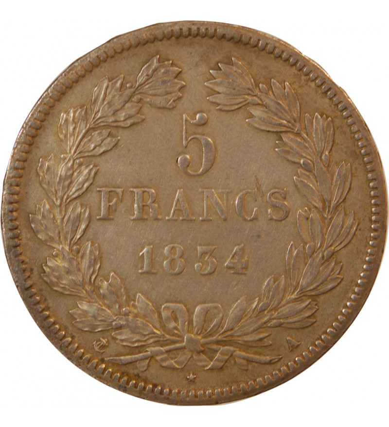 LOUIS PHILIPPE﻿ - 5 FRANCS ARGENT 1834 A PARIS "2e Type Domard"
