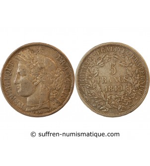 CERES - 5 FRANCS ARGENT 1849 BB STRASBOURG