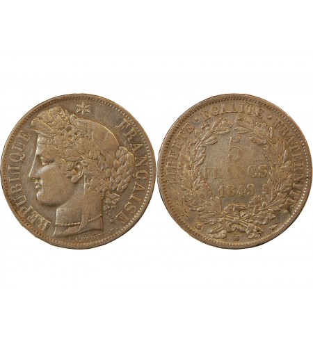 CERES - 5 FRANCS ARGENT 1849 BB STRASBOURG