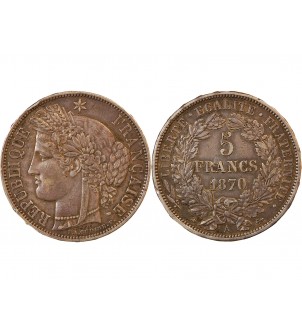 CERES - 5 FRANCS ARGENT 1870 A PARIS "Avec Légende"﻿ 2