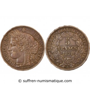 CERES - 5 FRANCS ARGENT 1870 A PARIS "Avec Légende"﻿
