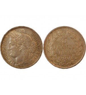 CERES - 5 FRANCS ARGENT 1870 K BORDEAUX "Sans Légende" RARE