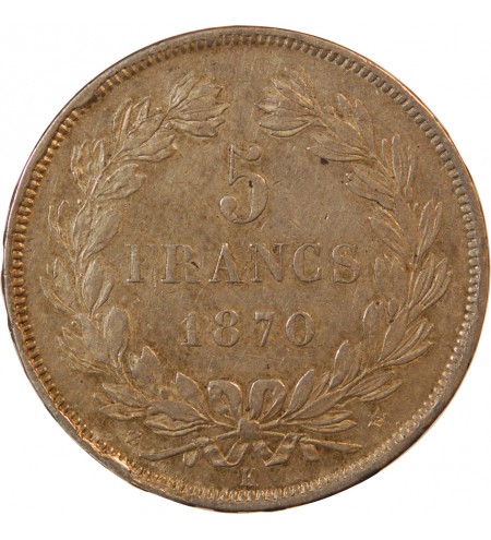 CERES - 5 FRANCS ARGENT 1870 K BORDEAUX "Sans Légende" RARE