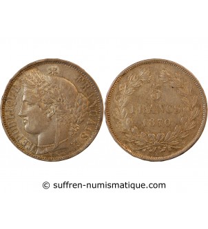 CERES - 5 FRANCS ARGENT 1870 K BORDEAUX "Sans Légende" RARE 2