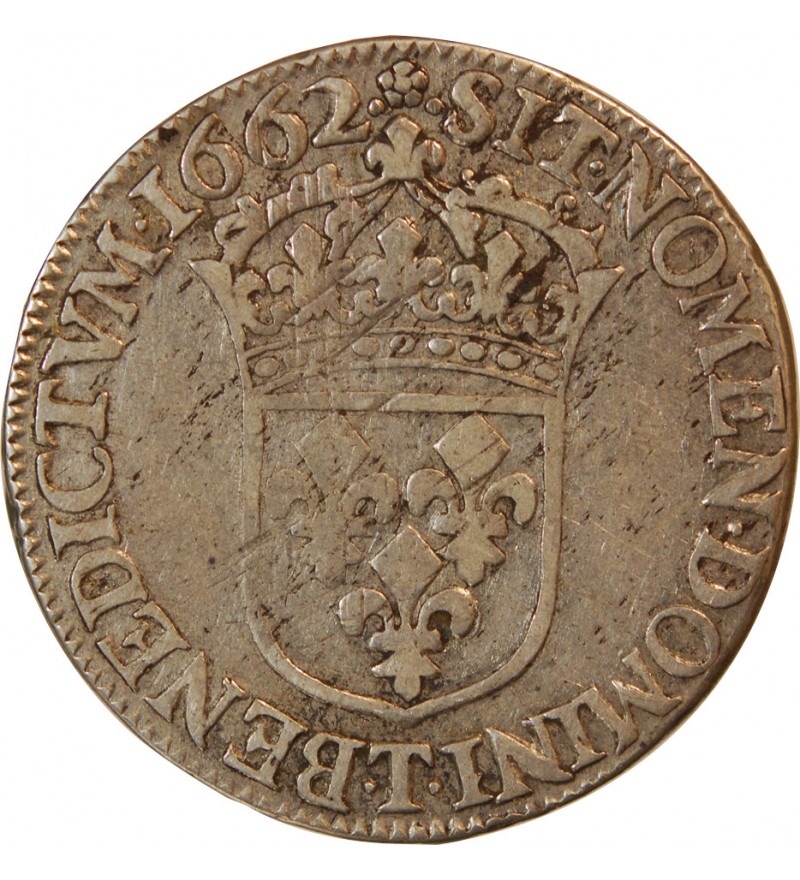 LOUIS XIV - 1/2 ECU AU BUSTE JUVENILE 1662 T NANTES