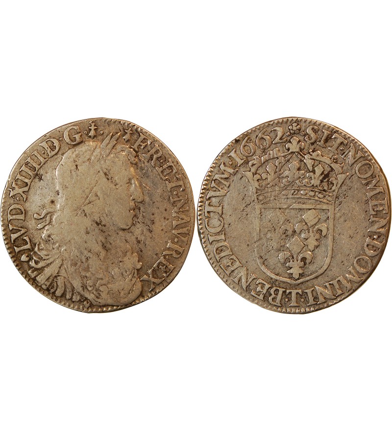 LOUIS XIV - 1/2 ECU AU BUSTE JUVENILE 1662 T NANTES