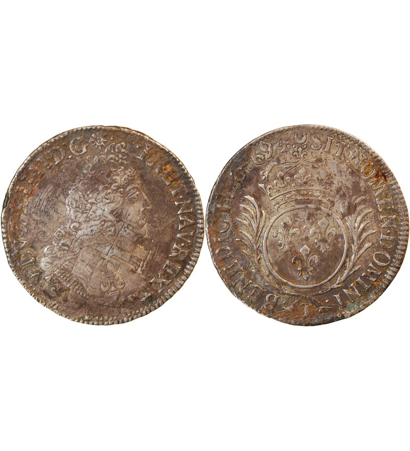 LOUIS XIV - 1/2 ECU AUX PALMES 1694 T NANTES