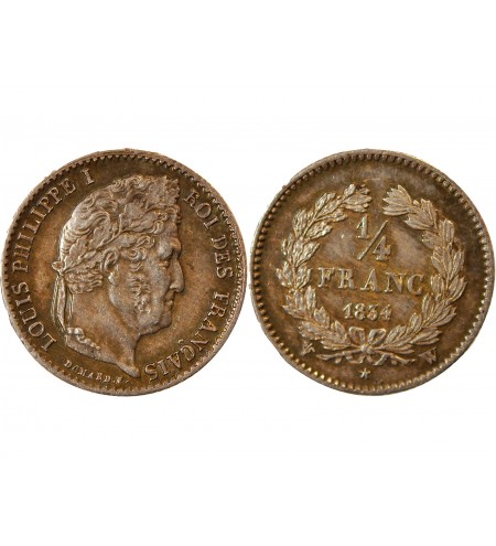 LOUIS PHILIPPE﻿ - 1/4 FRANC ARGENT 1834 W LILLE