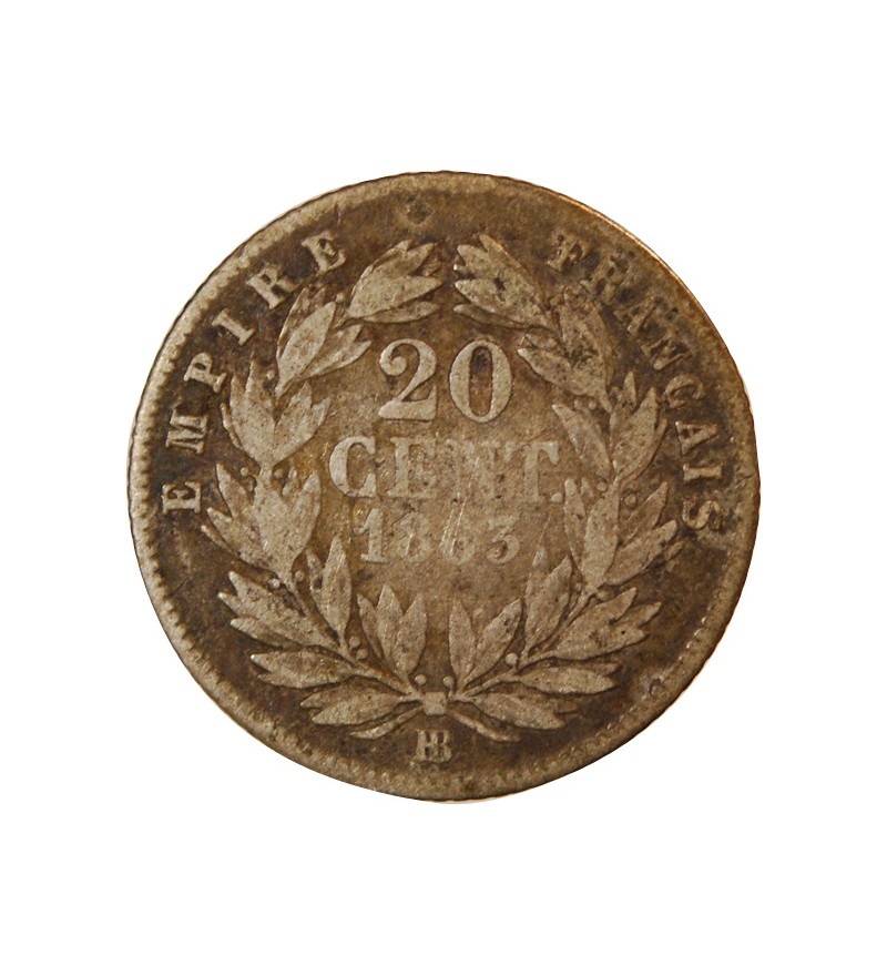 NAPOLEON III - 20 CENTIMES ARGENT 1863 BB STRASBOURG - Très Rare