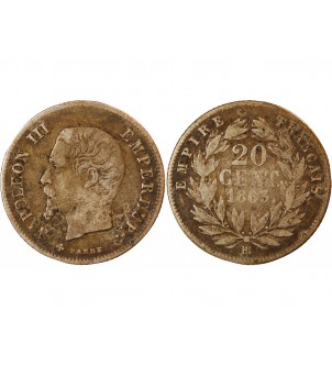 NAPOLEON III - 20 CENTIMES ARGENT 1863 BB STRASBOURG - Très Rare 2
