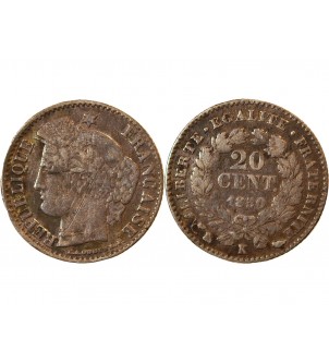 CERES - 20 CENTIMES ARGENT 1850 K BORDEAUX - Oreille Basse - Rare 2