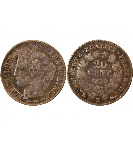 CERES - 20 CENTIMES ARGENT 1850 K BORDEAUX - Oreille Basse - Rare