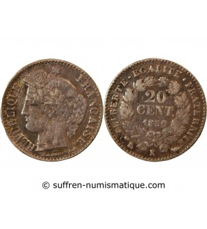 CERES - 20 CENTIMES ARGENT 1850 K BORDEAUX - Oreille Basse - Rare