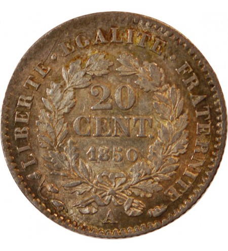 CERES - 20 CENTIMES ARGENT 1850 A PARIS - Oreille Basse