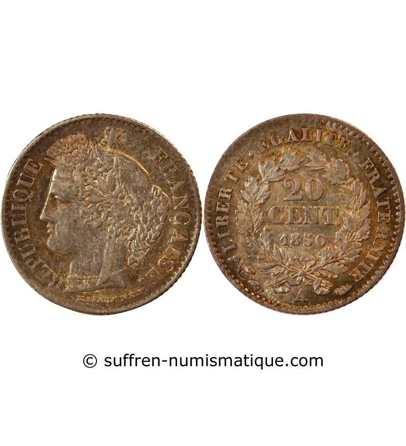 CERES - 20 CENTIMES ARGENT 1850 A PARIS - Oreille Basse
