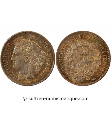 CERES - 20 CENTIMES ARGENT 1850 A PARIS - Oreille Basse