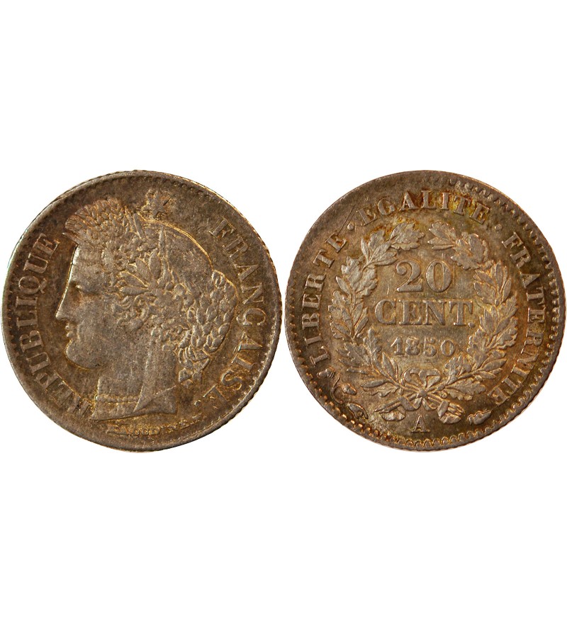 CERES - 20 CENTIMES ARGENT 1850 A PARIS - Oreille Basse