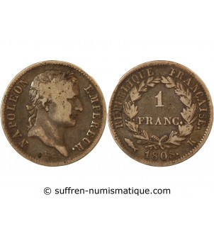 NAPOLEON Ier - 1 FRANC ARGENT 1808 K BORDEAUX