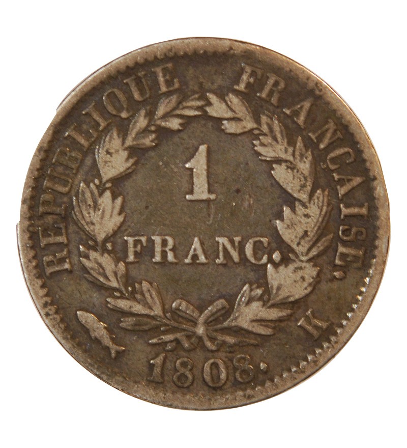 NAPOLEON Ier - 1 FRANC ARGENT 1808 K BORDEAUX