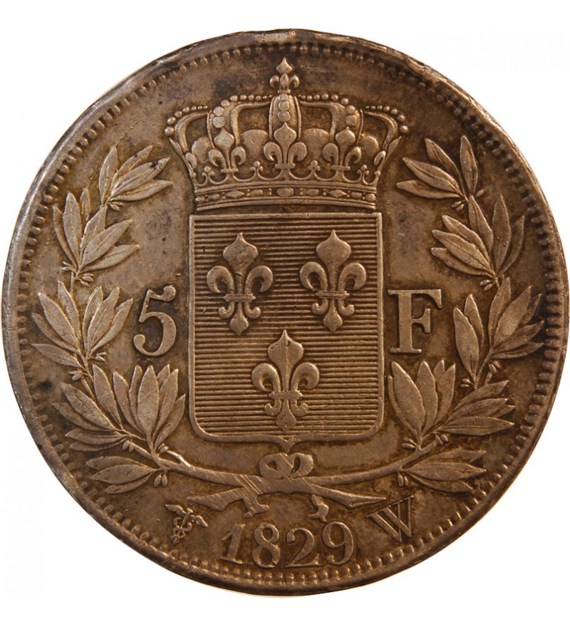 CHARLES X - 5 FRANCS ARGENT 1829 W LILLE "2e Type"