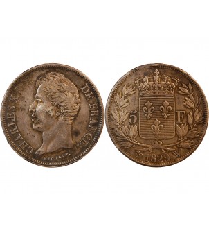 CHARLES X - 5 FRANCS ARGENT 1829 W LILLE "2e Type" 2