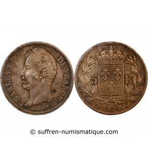 CHARLES X - 5 FRANCS ARGENT 1829 W LILLE "2e Type"