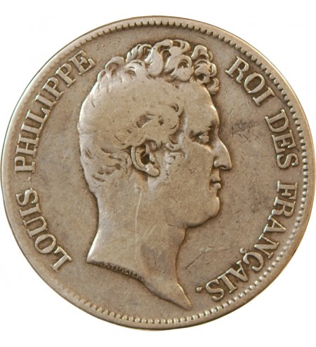 LOUIS PHILIPPE﻿ - 5 FRANCS ARGENT 1830 W LILLE "Type Tiolier sans le I, Tr creux"