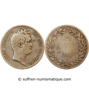 LOUIS PHILIPPE﻿ - 5 FRANCS ARGENT 1830 W LILLE "Type Tiolier sans le I, Tr creux"