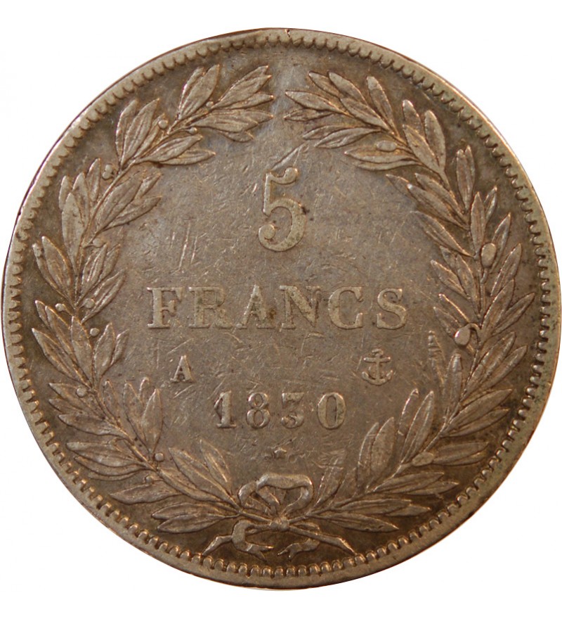 LOUIS PHILIPPE﻿ - 5 FRANCS ARGENT 1830 A PARIS "Type Tiolier avec le I, Tr creux"