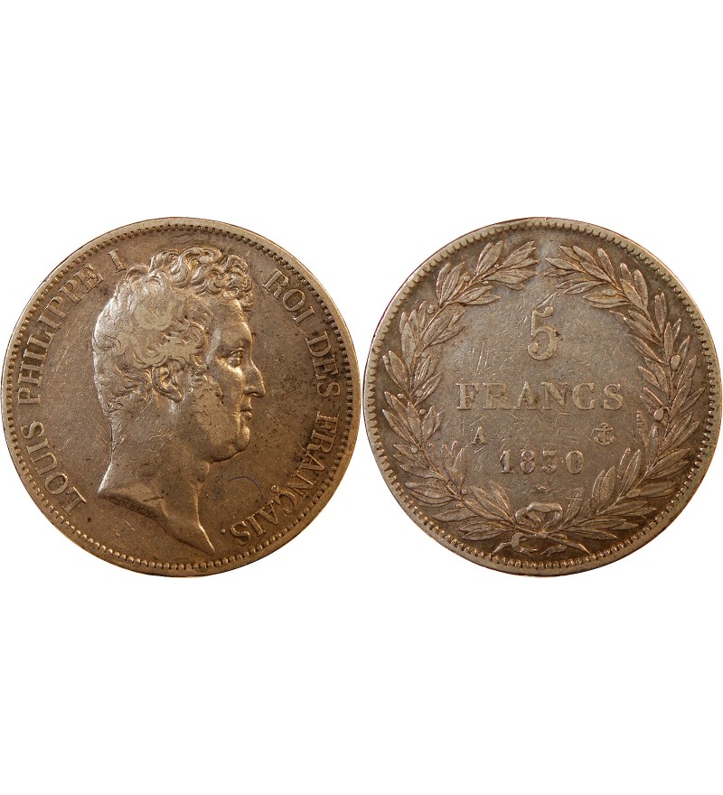 LOUIS PHILIPPE﻿ - 5 FRANCS ARGENT 1830 A PARIS "Type Tiolier avec le I, Tr creux"