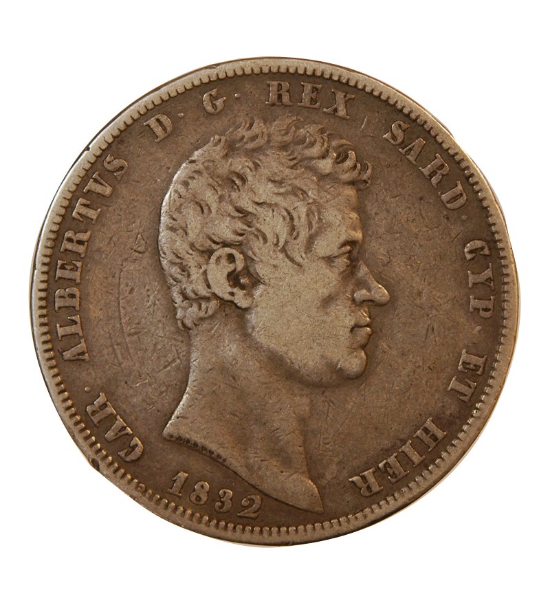 ITALIE, CHARLES ALBERT - 5 LIRE ARGENT 1832 P Aigle TURIN