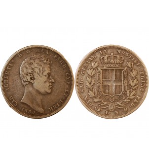 ITALIE, CHARLES ALBERT - 5 LIRE ARGENT 1832 P Aigle TURIN 2