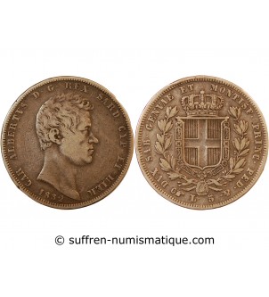 ITALIE, CHARLES ALBERT - 5 LIRE ARGENT 1832 P Aigle TURIN