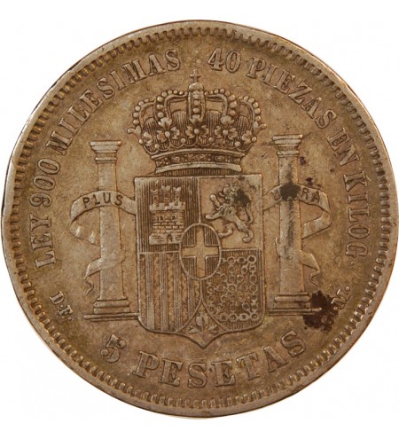 ESPAGNE, AMADEO I - 5 PESETAS ARGENT 1871 DE M