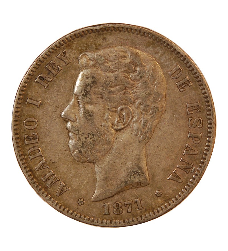 ESPAGNE, AMADEO I - 5 PESETAS ARGENT 1871 DE M