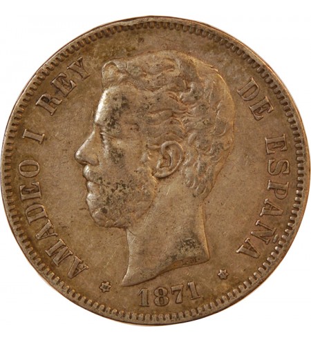 ESPAGNE, AMADEO I - 5 PESETAS ARGENT 1871 DE M