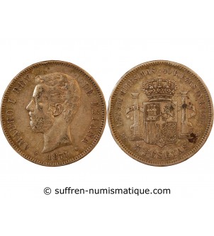 ESPAGNE, AMADEO I - 5 PESETAS ARGENT 1871 DE M