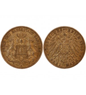 ALLEMAGNE, HAMBOURG - 3 MARK ARGENT 1910 J 2