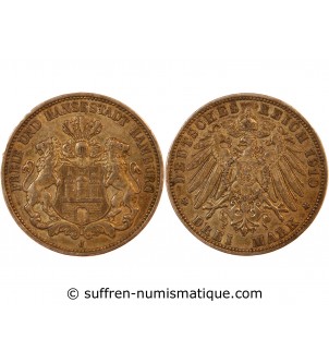 ALLEMAGNE, HAMBOURG - 3 MARK ARGENT 1910 J