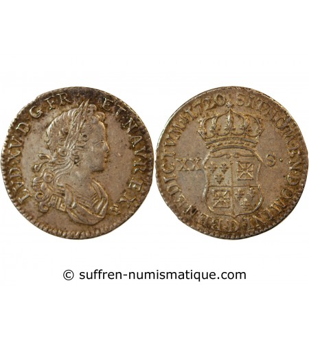 LOUIS XV﻿ - 1/6 ECU FRANCE NAVARRE 1719 D LYON