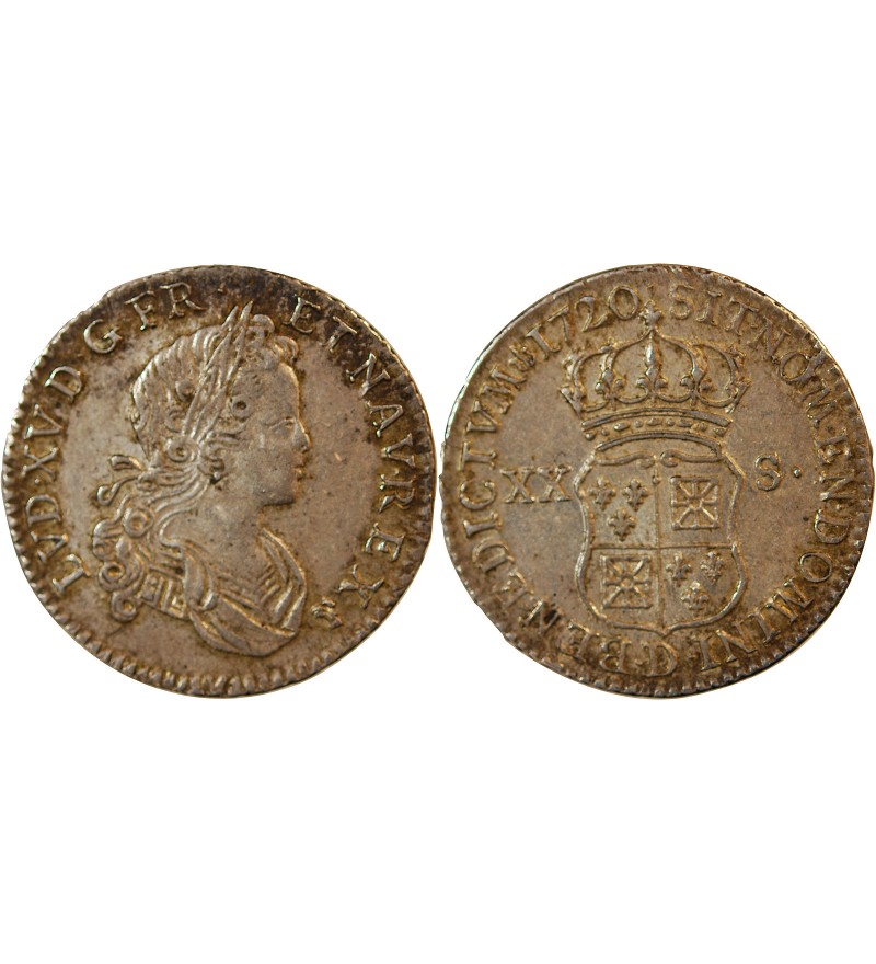LOUIS XV﻿ - 1/6 ECU FRANCE NAVARRE 1719 D LYON