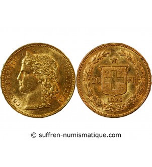 SUISSE, CONFEDERATION HELVETIQUE - 20 FRANCS OR 1896 B