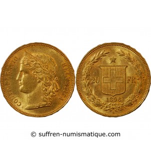 SUISSE, CONFEDERATION HELVETIQUE - 20 FRANCS OR 1896 B