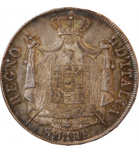 ITALIE, NAPOLEON﻿ 1er - 5 LIRE ARGENT 1808 M MILAN