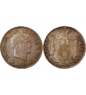 ITALIE, NAPOLEON﻿ 1er - 5 LIRE ARGENT 1808 M MILAN 2
