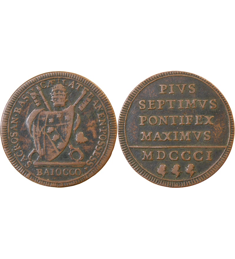 VATICAN, PIE VII - 1 BAIOCCO 1801 ROME