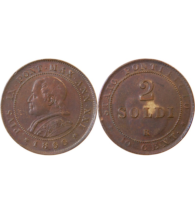 VATICAN, PIUS IX - 2 SOLDI 1866 ROME