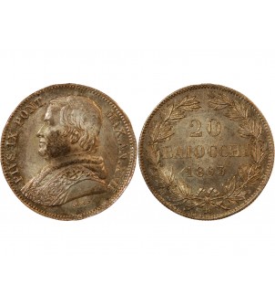 VATICAN, PIE IX - 20 BAIOCCHI 1863 ROME 2