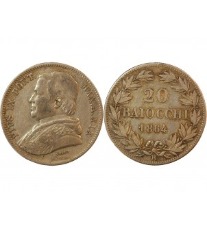 VATICAN, PIE IX - 20 BAIOCCHI 1864 ROME 2